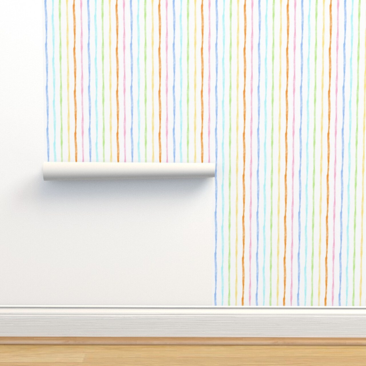 Rainbow Stripes Pastel Modern Abstract Colorful Lines Soft Watercolor Custom Removable Wallpaper by Spoonflower Peel & Stick Wallpaper 2FT Wide
